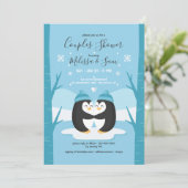 Uitnodiging voor een babyshower voor pinguïn coupl (Staand voorkant)