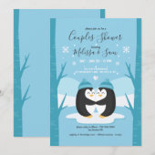 Uitnodiging voor een babyshower voor pinguïn coupl (Voorkant / Achterkant)