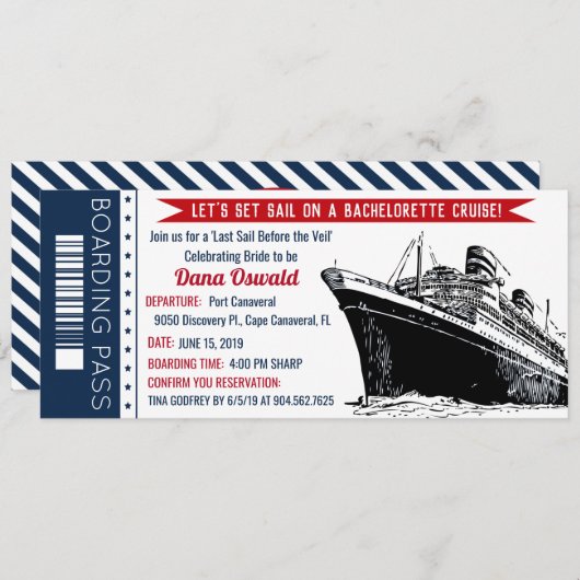 Uitnodiging voor een bacheloretcruiseschip-instapk (Voorkant / Achterkant)