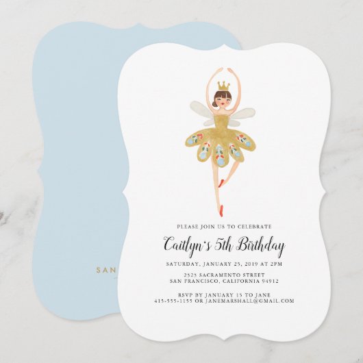 uitnodiging voor een balletfeest | Ballerina verja (Voorkant / Achterkant)