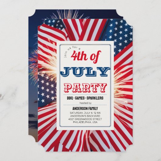 Uitnodiging voor een barbecuefeest op 4 juli (Voorkant / Achterkant)