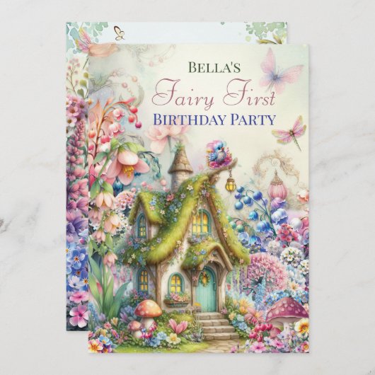 Uitnodiging voor een betoverd bloemenfeeën bosfees (Voorkant / Achterkant)