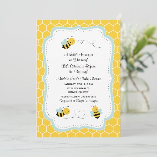 Uitnodiging voor een bijen douchefeestje (Staand voorkant)