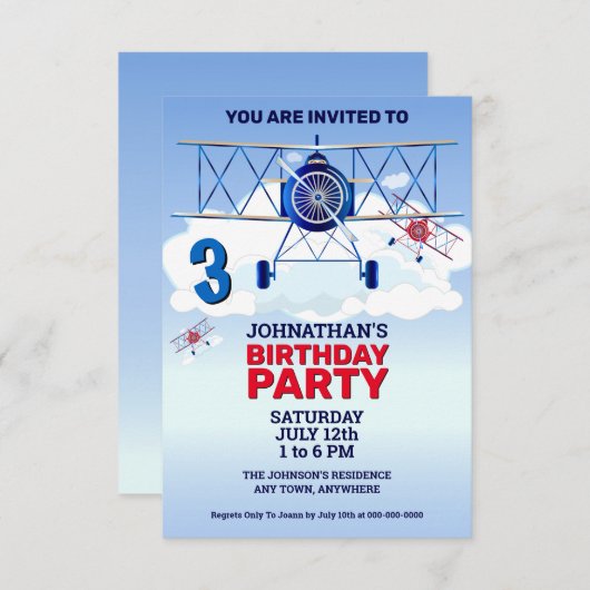 uitnodiging voor een Birthday-vliegveld (Voorkant / Achterkant)