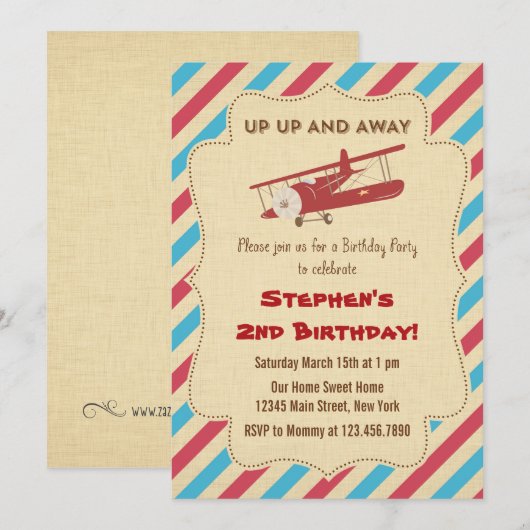  uitnodiging voor een Birthday-vliegveld (Voorkant / Achterkant)