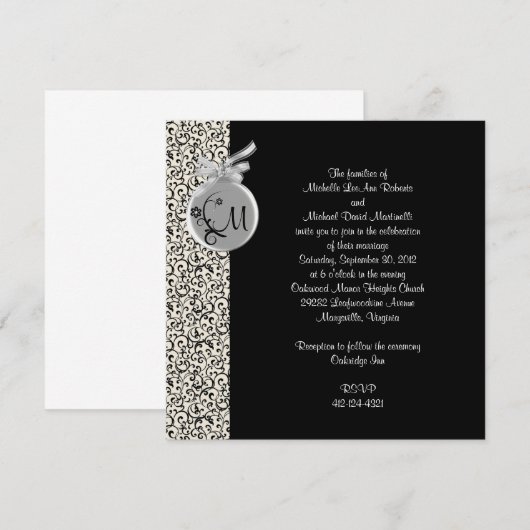 Uitnodiging voor een Black and Silver Diamond Wedd (Voorkant / Achterkant)