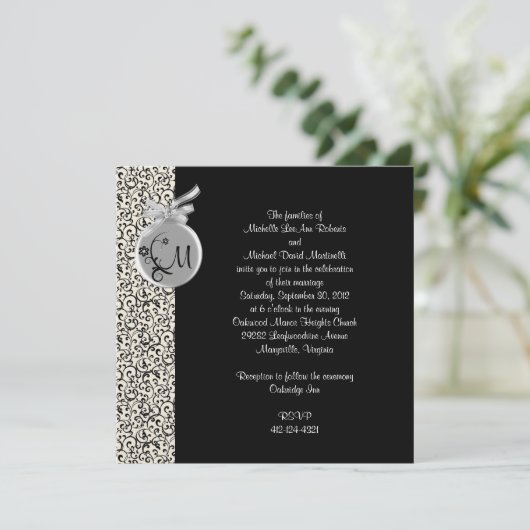 Uitnodiging voor een Black and Silver Diamond Wedd (Staand voorkant)