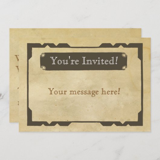 Uitnodiging voor een blanco Antiek themafeest (Voorkant / Achterkant)