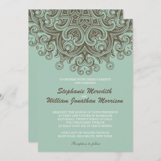  uitnodiging voor een blauwe bruiloft (Voorkant / Achterkant)