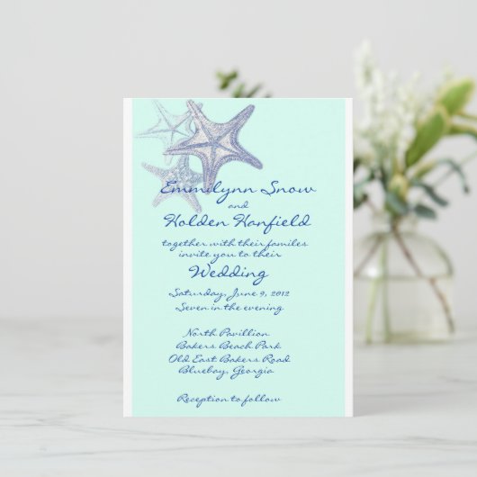 uitnodiging voor een blauwe bruiloft (Staand voorkant)