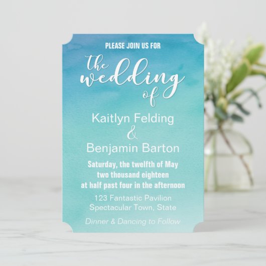 Uitnodiging voor een blauwe en Blauwgroen Waterver (Staand voorkant)