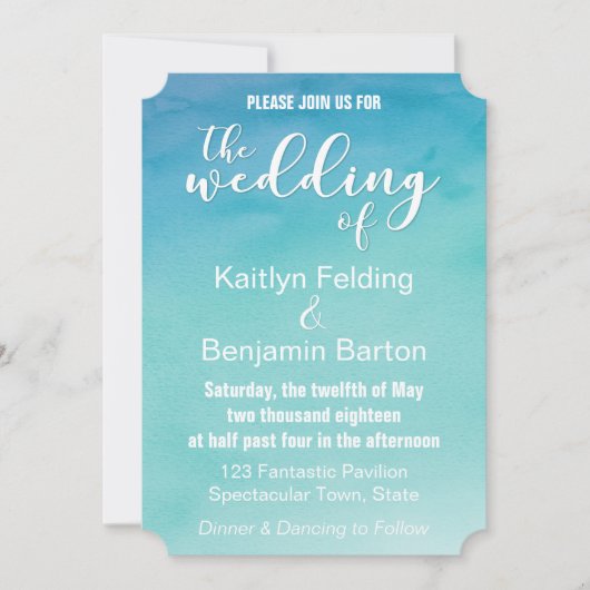 Uitnodiging voor een blauwe en Blauwgroen Waterver (Voorkant)