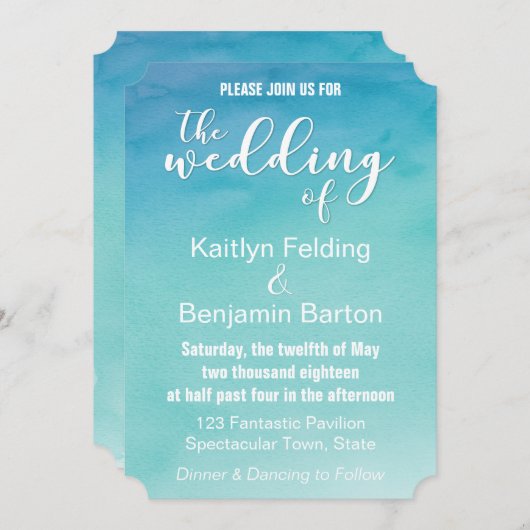 Uitnodiging voor een blauwe en Blauwgroen Waterver (Voorkant / Achterkant)