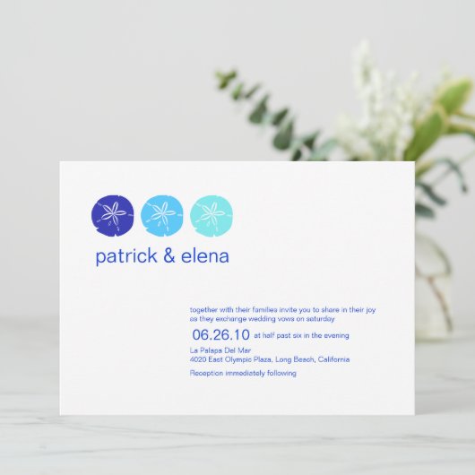 Uitnodiging voor een blauwe en dollaire bruiloft (Staand voorkant)