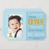 Uitnodiging voor een Blauwe en Gouden Eerste Dag (Voorkant / Achterkant)