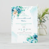  uitnodiging voor een blauwe en groene bruiloft (Staand voorkant)