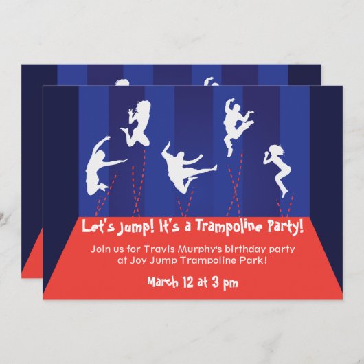 Uitnodiging voor een blauwe en Oranje trampoline (Voorkant / Achterkant)
