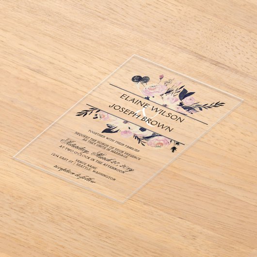 Uitnodiging voor een blauwe en pekelroze bruiloft (Laagn)