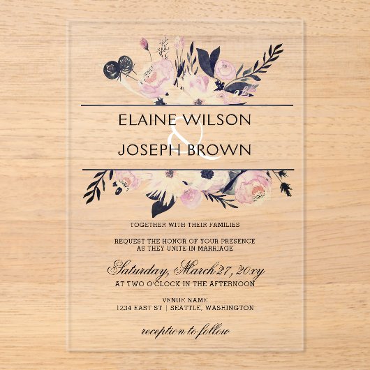 Uitnodiging voor een blauwe en pekelroze bruiloft (Voorkant)