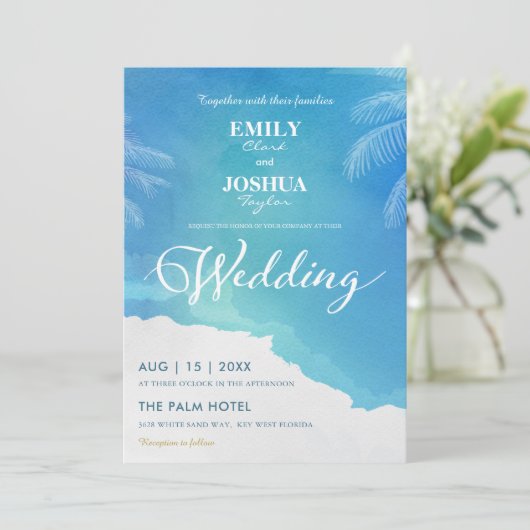 Uitnodiging voor een blauwe en witte Waterverf om  (Staand voorkant)