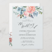 uitnodiging voor een blauwe en zwarte bruiloft (Voorkant / Achterkant)