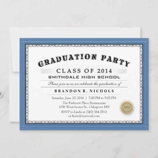 Uitnodiging voor een blauwe grensdiploma Style Afs (Voorkant)