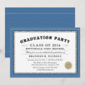 Uitnodiging voor een blauwe grensdiploma Style Afs (Voorkant / Achterkant)