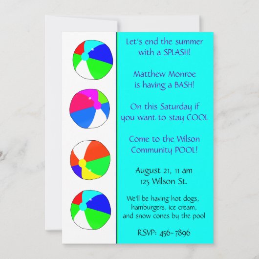 Uitnodiging voor een blauwe pool (Voorkant)