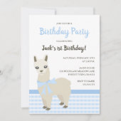 Uitnodiging voor een blauwe verjaardag van Alpaca (Voorkant)