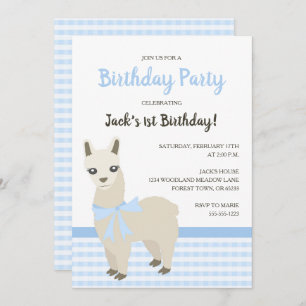 Uitnodiging voor een blauwe verjaardag van Alpaca