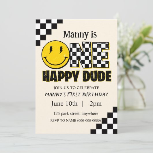 Uitnodiging voor één blije vent (Staand voorkant)