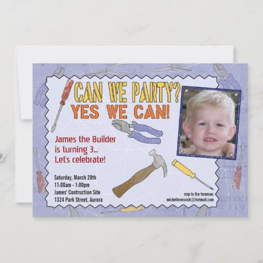 Uitnodiging voor een bouwpartij met foto (Voorkant)