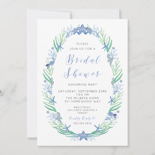 Uitnodiging voor een bruidsdouche op het strand (Voorkant)