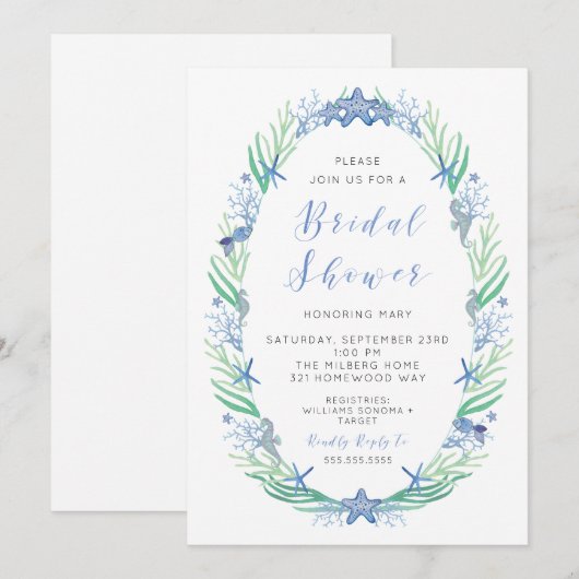 Uitnodiging voor een bruidsdouche op het strand (Voorkant / Achterkant)