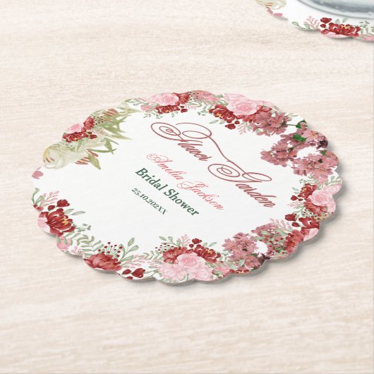 Uitnodiging voor een bruidsfeest in de bloementuin kartonnen onderzetters (Gekanteld)