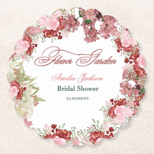 Uitnodiging voor een bruidsfeest in de bloementuin kartonnen onderzetters (Voorkant)