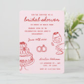 Uitnodiging voor een bruidsmeisjesfeest met rode e (Staand voorkant)