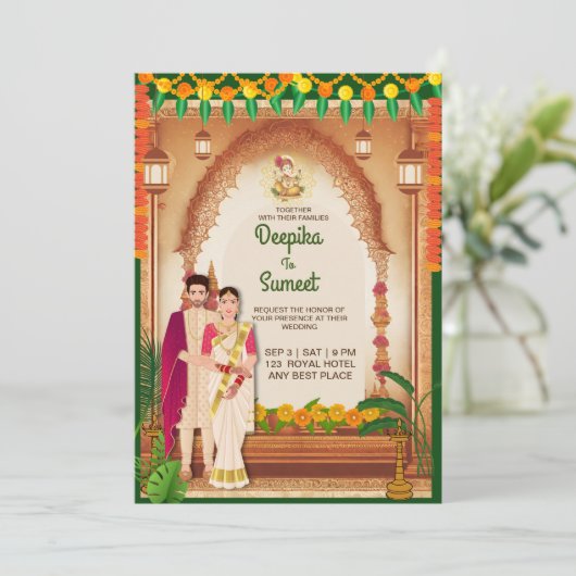 Uitnodiging voor een bruiloft (Staand voorkant)