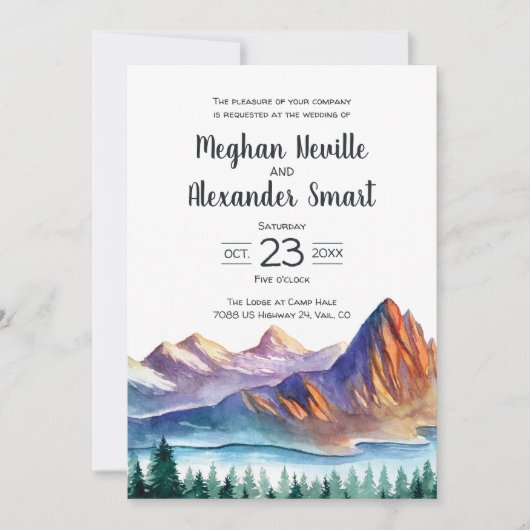 Uitnodiging voor een bruiloft in berggebieden met  (Voorkant)