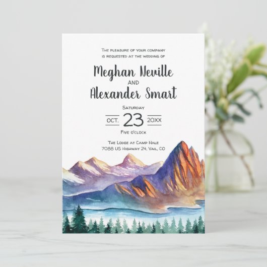Uitnodiging voor een bruiloft in berggebieden met  (Staand voorkant)