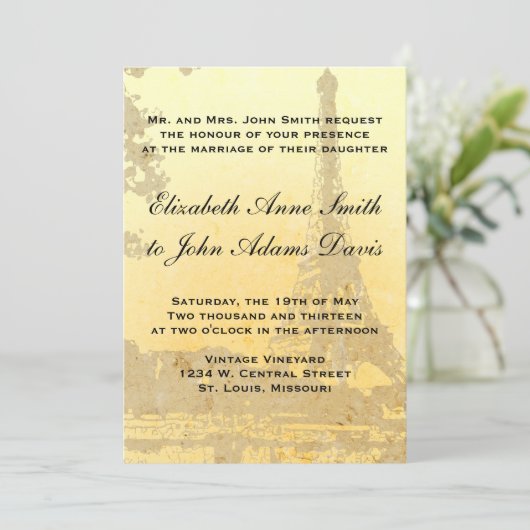 uitnodiging voor een bruiloft in Parijs (Staand voorkant)