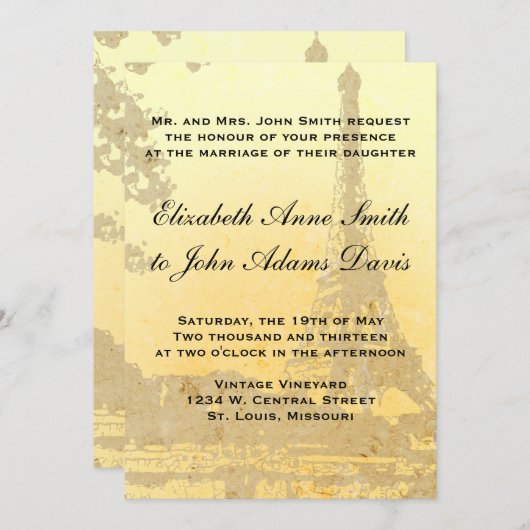 uitnodiging voor een bruiloft in Parijs (Voorkant / Achterkant)