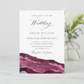 uitnodiging voor een bruiloft met burgundy en zilv (Staand voorkant)