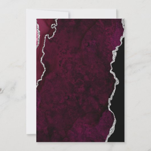 uitnodiging voor een bruiloft met burgundy en zilv (Achterkant)