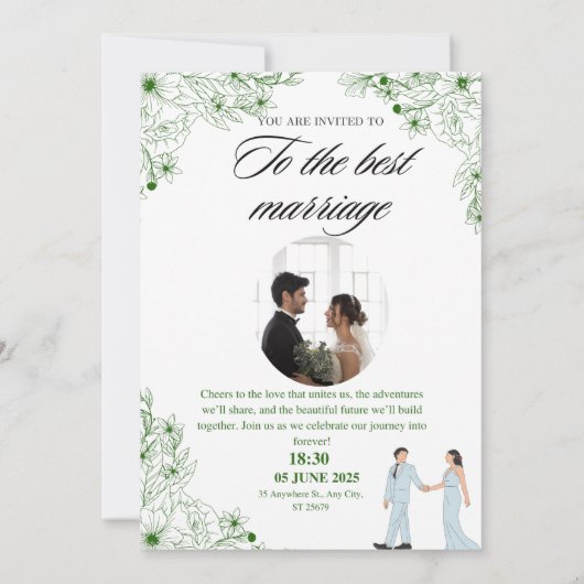 Uitnodiging voor een bruiloft met een geweldig ont (Achterkant)