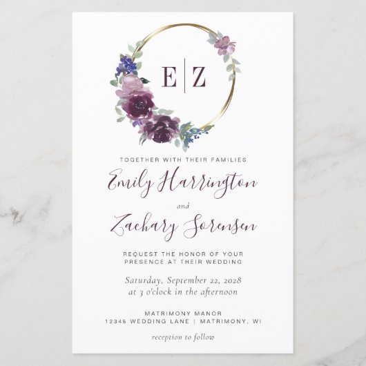 Uitnodiging voor een bruiloft met monogram en paar (Voorkant)