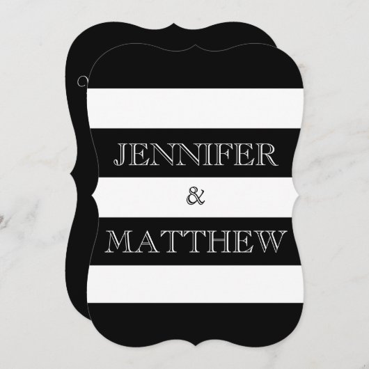 uitnodiging voor een bruiloft met zwarte en witte  (Voorkant / Achterkant)