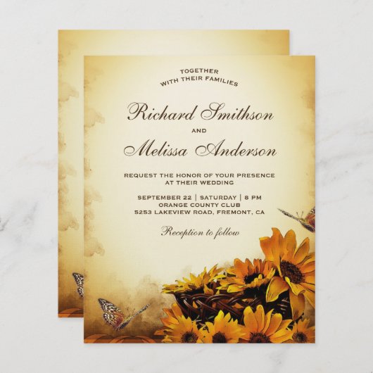  uitnodiging voor een bruiloft voor Floral Sunflow