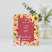 Uitnodiging voor een bruiloft voor zonnebloemen en (Staand voorkant)