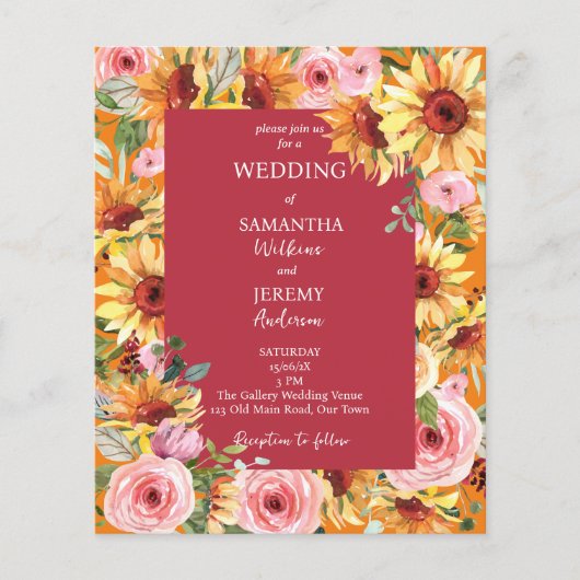 Uitnodiging voor een bruiloft voor zonnebloemen en (Voorkant)